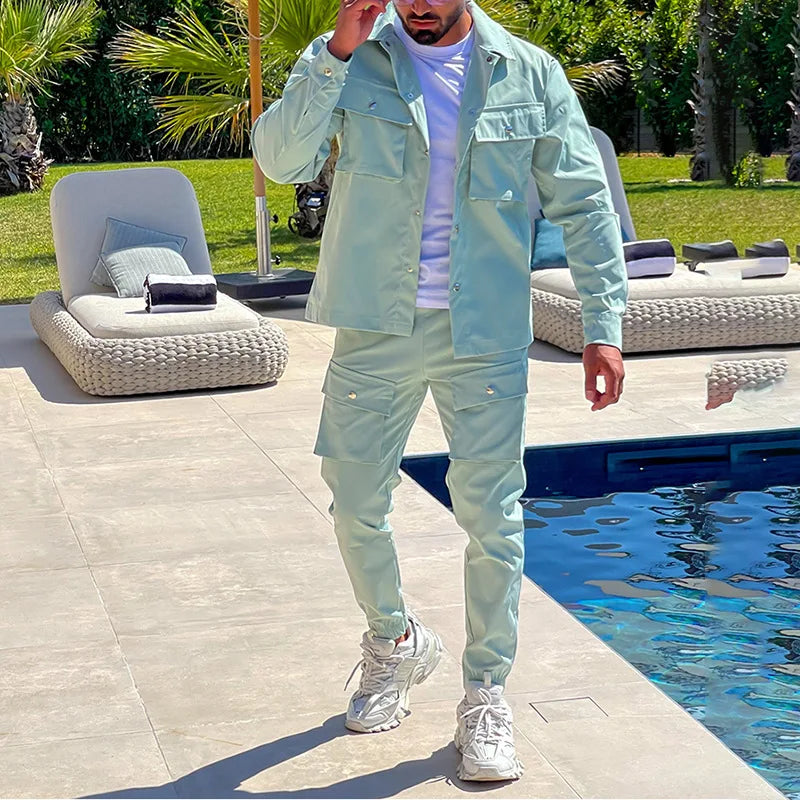 2025 Fashion Men's Casual Sets Male Trend Streetwear Long Sleeve Jacket Coat+Leggings Pants Sport 2 Pieces New Men Clothing Suit - Ellianto fashion Men's