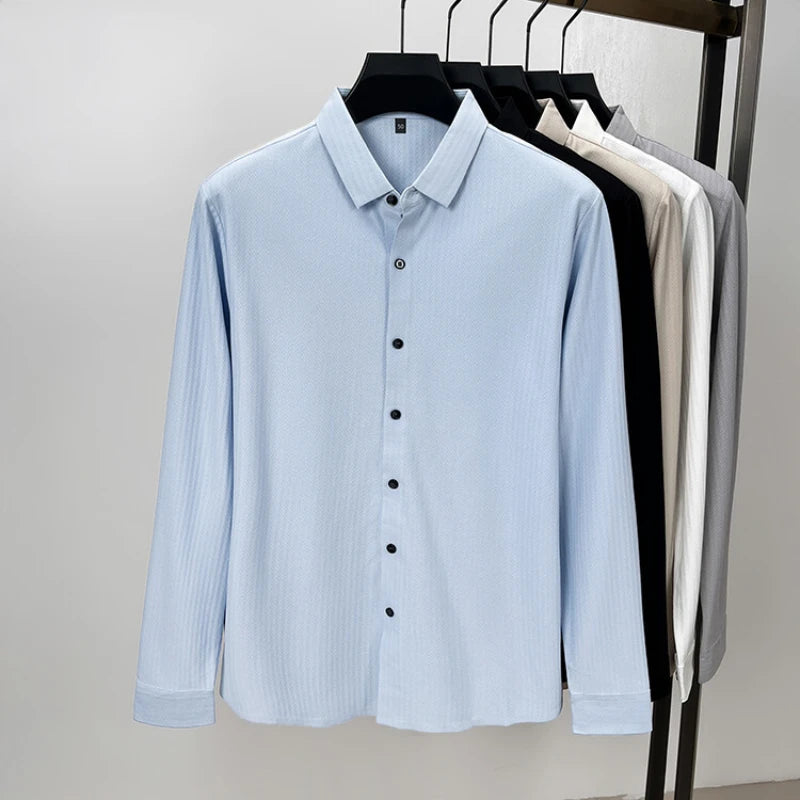 Wrinkle-Free Long-Sleeve Dress Shirt – Smart Cotton Blend with No-Trace Pressing Technology for a Sharp, Confident Look
