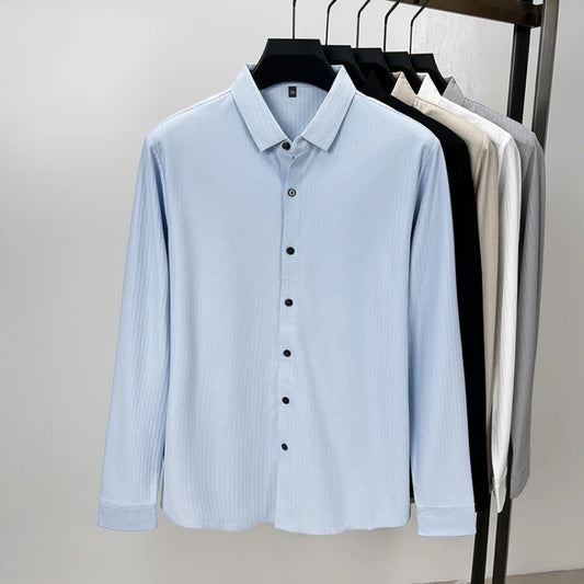 Wrinkle-Free Long-Sleeve Dress Shirt – Smart Cotton Blend with No-Trace Pressing Technology for a Sharp, Confident Look