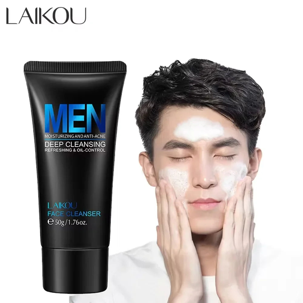 LAIKOU Men Facial Cleanser Moisturizing Oil control Exfoliating Acne Prone Skin Blackhead Remover 50g - Ellianto fashion Men's