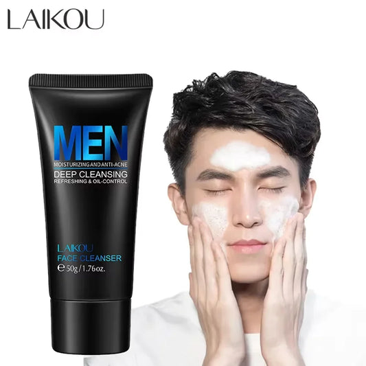 LAIKOU Men Facial Cleanser Moisturizing Oil control Exfoliating Acne Prone Skin Blackhead Remover 50g - Ellianto fashion Men's