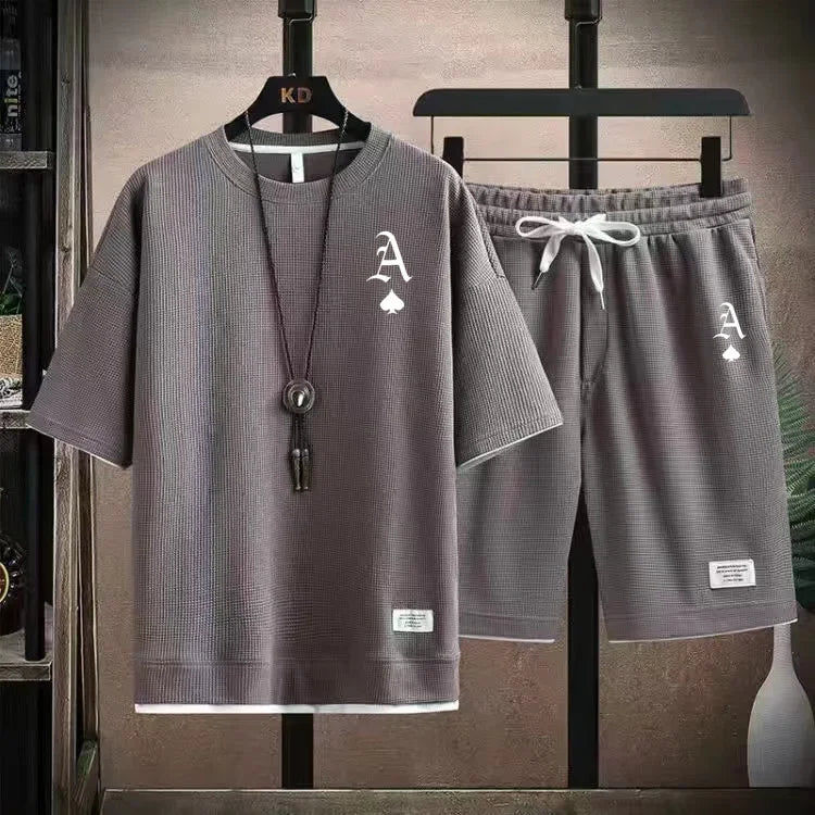 Set A stylish and casual men's sportswear set of short-sleeved T-shirt and summer sportswear shorts, a two-piece set for daily casua - Ellianto fashion Men's