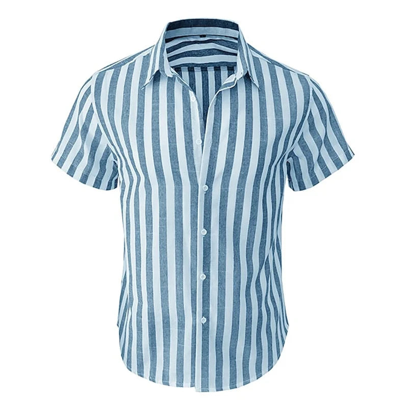Alternating Striped men's Shirts Summer Minimalist Shirts Beach Casual Style Short Sleeved Shirt Men's Hawaii Vacation Shirt - Ellianto fashion Men's