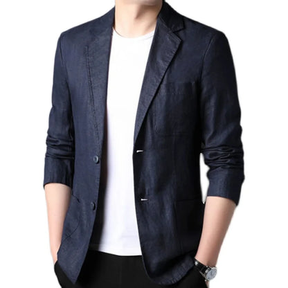 Fashion Coat Men's Linen Blazer Spring Autumn Cotton Jacket Solid Slim Casual Business Suit Male Tops European-style Dress - Ellianto fashion Men's