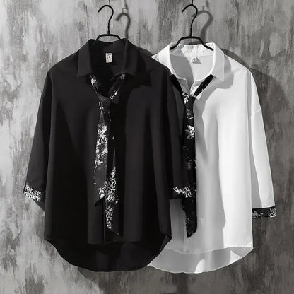 Spring Autumn Popular INS Short Sleeves Japanese Style Casual Shirt Men's Loose-Fit White Collar Button-Up Top For Summer