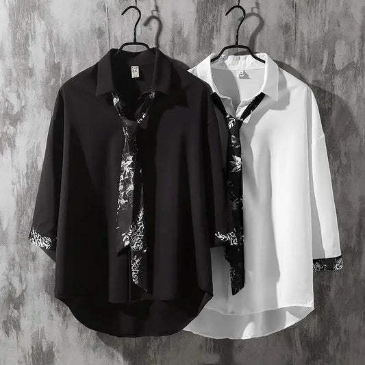 Spring Autumn Popular INS Short Sleeves Japanese Style Casual Shirt Men's Loose-Fit White Collar Button-Up Top For Summer