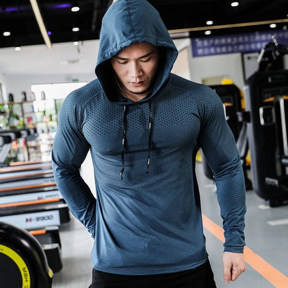 Mens Fitness Tracksuit Running Sport Hoodie Gym Joggers Hooded Outdoor Workout Shirts Tops Clothing Muscle Training Sweatshirt - Ellianto fashion Men's