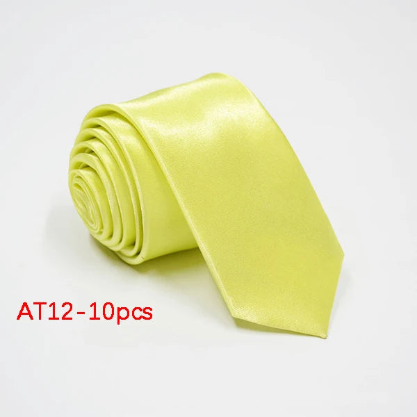 10/12PCS Tie for Men Wholesale 28 Solid Colors Slim Necktie Polyester Satin Cravat Formal Party Ties Fashion Daily Accessory - Ellianto fashion Men's