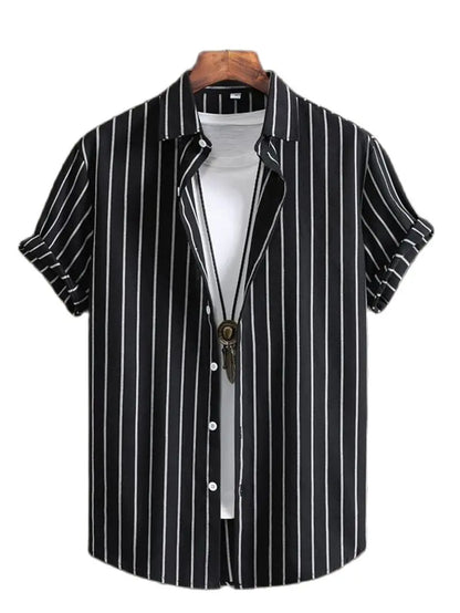 Alternating Striped men's Shirts Summer Minimalist Shirts Beach Casual Style Short Sleeved Shirt Men's Hawaii Vacation Shirt - Ellianto fashion Men's