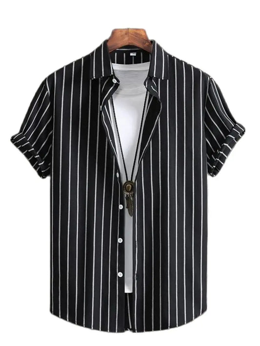 Alternating Striped men's Shirts Summer Minimalist Shirts Beach Casual Style Short Sleeved Shirt Men's Hawaii Vacation Shirt - Ellianto fashion Men's