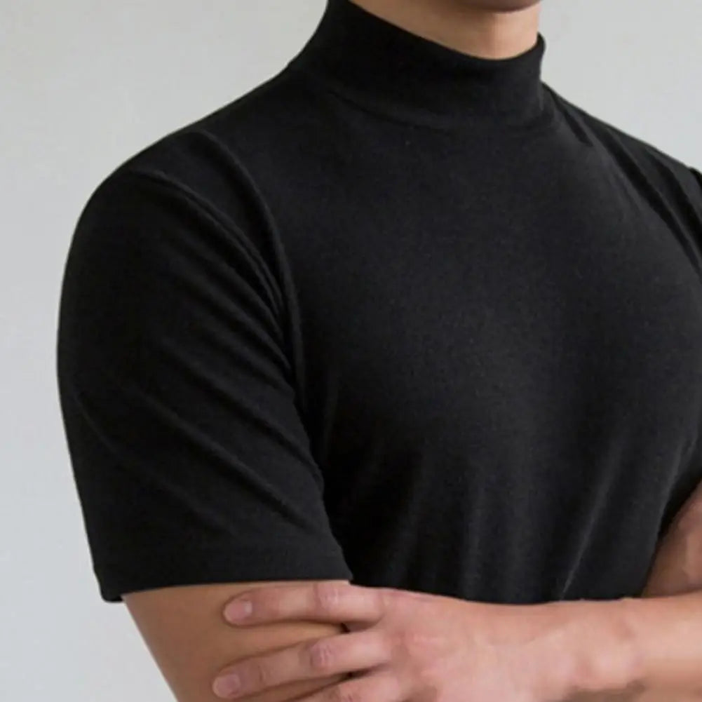 Men T-shirts Summer Fitness Short Sleeve Tees High Collar Basic T-shirt Base T Shirt for Men's Tops camisa masculina 짝퉁명품 남성의류 - Ellianto fashion Men's