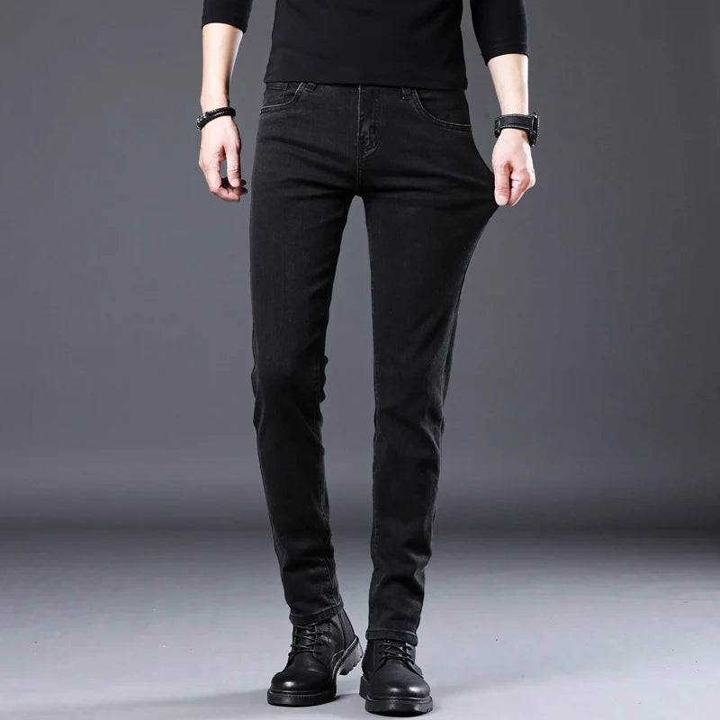 Korean black gray Skinny Tight Business Fashion Men Slim Fit Jeans Trendy Stretch denim Casual Small Legs Men's Pencil Pants - Ellianto fashion Men's