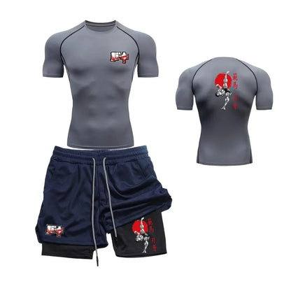 Men’s & Women’s Stylish Sports Set – Quick-Dry Fitness Wear with Baki Hanma Print & 2-in-1 Shorts