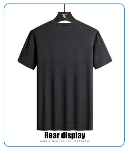 CHRLCK Plus Size Summer Ice Silk Short Sleeve T-Shirt Men's Loose Thin Sports T-shirt For Seniors Outdoor Fitness Casual T-shirt - Ellianto fashion Men's