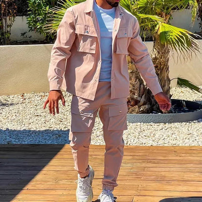 2025 Fashion Men's Casual Sets Male Trend Streetwear Long Sleeve Jacket Coat+Leggings Pants Sport 2 Pieces New Men Clothing Suit - Ellianto fashion Men's