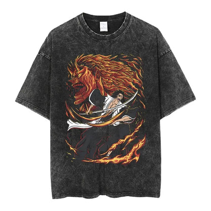 Retro Waed Bleach Anime T-irt Loose Fit Cotton ort Sve round Ne Print Theme Cartoon Youth ular Summer Breathable