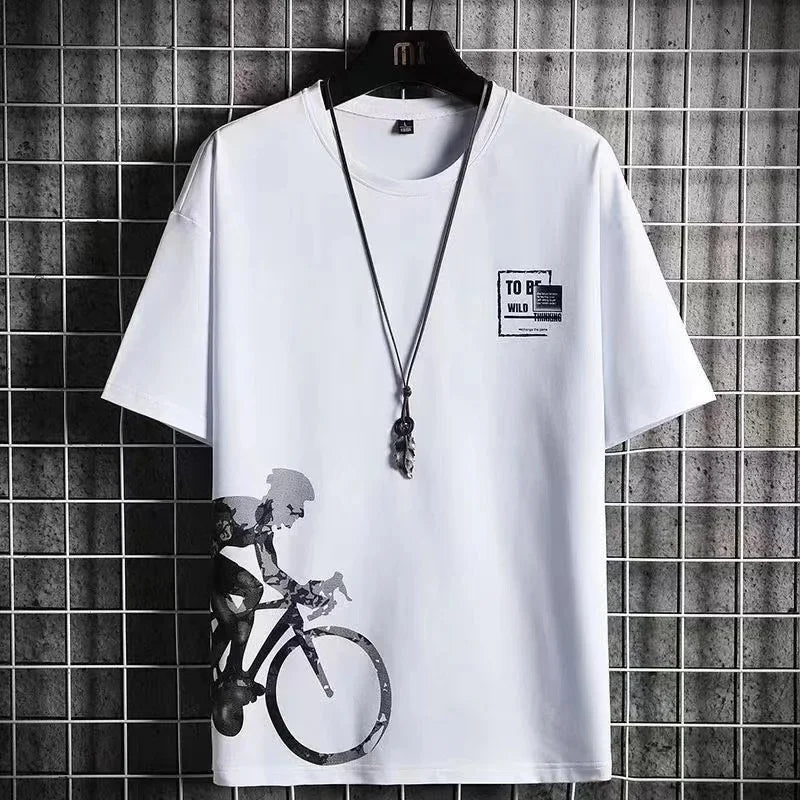 Men's Ice Silk Short Sleeve T-Shirt Suit Summer New Digital Printing Fashionable Korean Style Slims Smooths Your Silhouette Spor - Ellianto fashion Men's