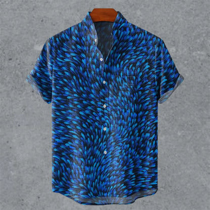 Art retro vintage men's shirt with mottled marks, standing collar printed short sleeved shirt, casual and comfortable top S-5XL - Ellianto fashion Men's