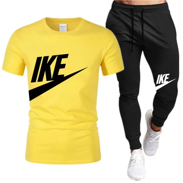 Set The new summer fashion sportswear for 2025: men's short-sleeved high-quality cotton T-shirt + sports shorts 2-piece set, men's c - Ellianto fashion Men's