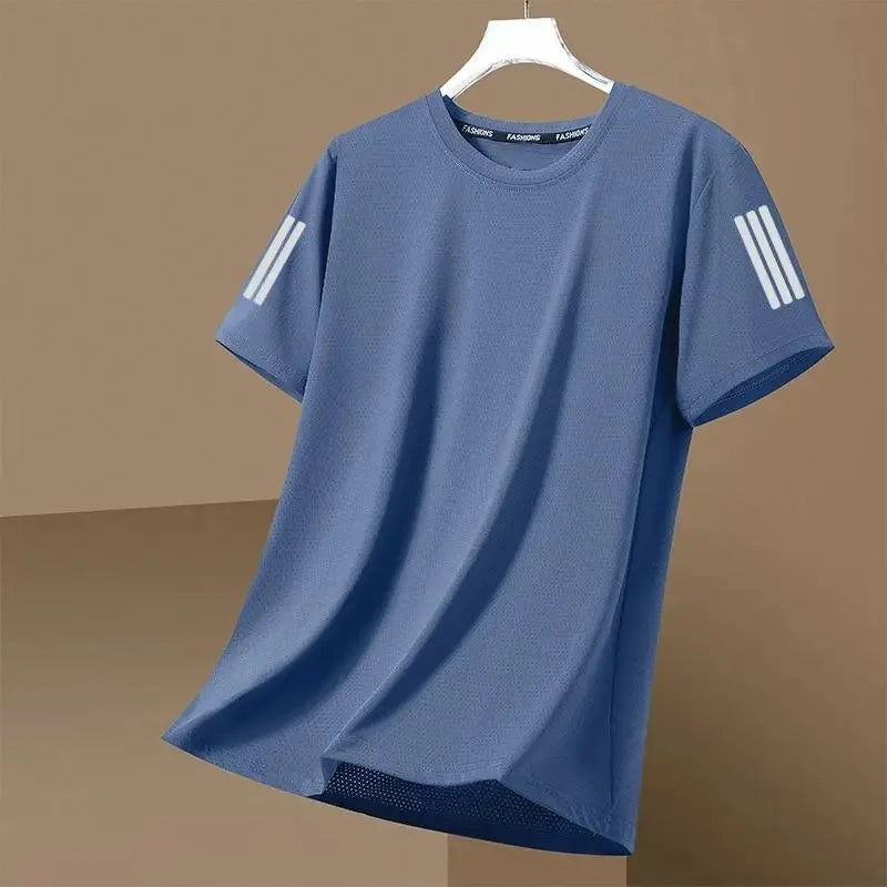 Men's Summer Ice Silk Loose Fit Crew Neck Short Sleeve T-Shirt Quick Dry Breathable Casual Top in Big Sizes Versatile And Simple - Ellianto fashion Men's