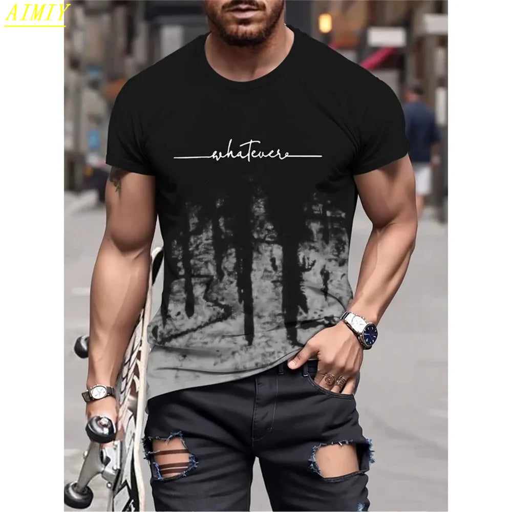 Fashion Summer 3D Stripe Letter Print Men's T Shirt Hip Hop Trend Harajuku Streetwear Casual O-neck Oversized T-shirts Men Tops - Ellianto fashion Men's
