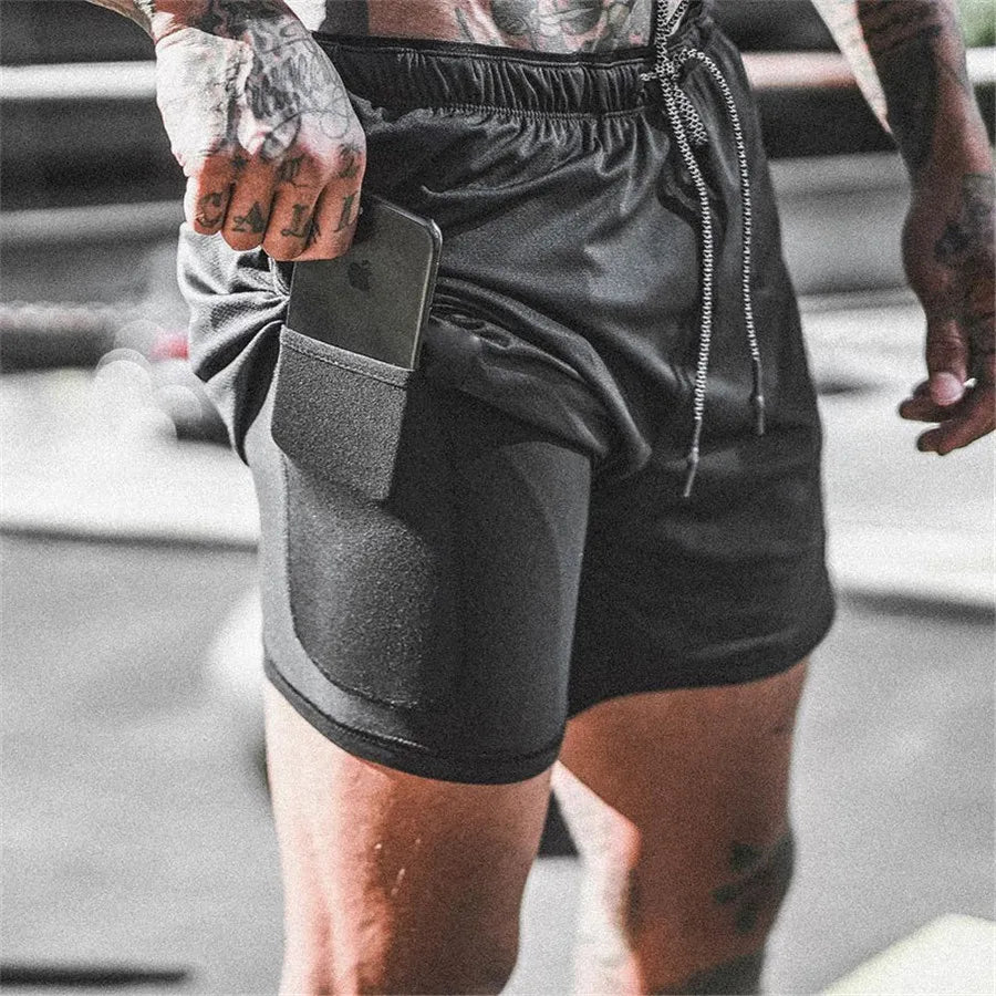 Men Sport Shorts Sportswear Double-deck Running Shorts 2 In 1 Beach Bottoms Summer Gym Fitness Training Jogging Short Pants Men - Ellianto fashion Men's