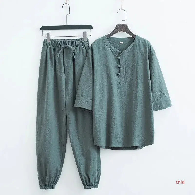 Men's Chinese Style Buddhist Zen Suit Cotton Linen Outfit For Paying Respect To Buddha Women's Version Zen Tang Costume - Ellianto fashion Men's