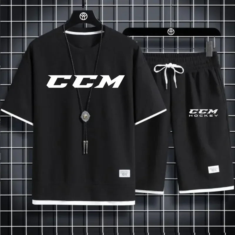 Set The 2025 new summer men's casual sportswear set, outdoor jogging trend, men's breathable short-sleeved T-shirt + sports shorts t - Ellianto fashion Men's