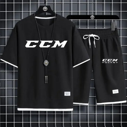 Set The 2025 new summer men's casual sportswear set, outdoor jogging trend, men's breathable short-sleeved T-shirt + sports shorts t - Ellianto fashion Men's