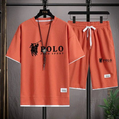 Set In the summer of 2025, a two-piece set of Korean-style men's short-sleeved T-shirt and sports shorts paired with casual sportswe - Ellianto fashion Men's