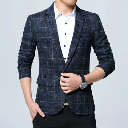 Slim Fit Plaid Men's Casual Suit Jacket Korean Style Spring Fashion Business Leisure Large Size Male Outerwear Coat - Ellianto fashion Men's