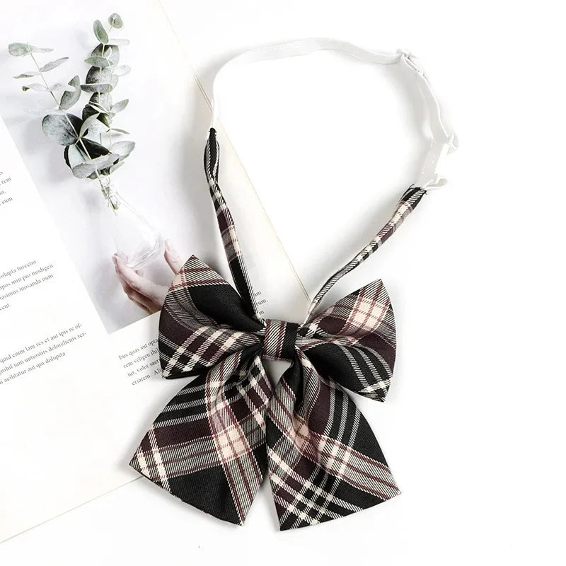 Vintage Brown Plaid Necktie Women's Lazy Person's Japanese Style Preppy Small Tie Bow Tie Handmade Men's Tie