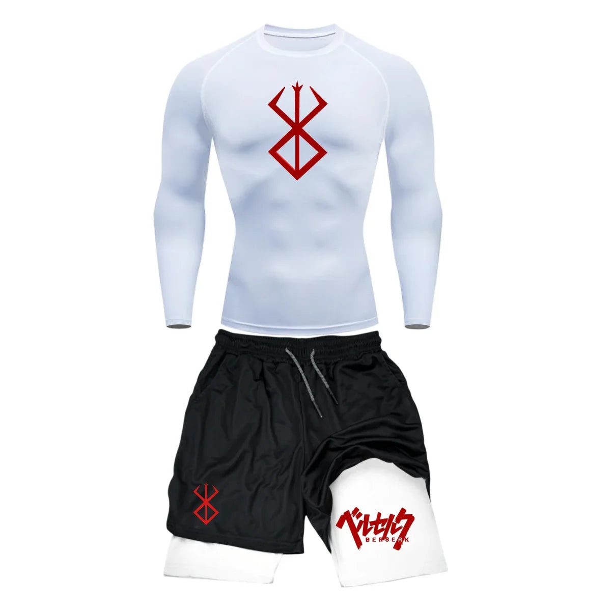 Men’s Berserk Guts Compression Set – Quick-Dry Rash Guard Top (Long or Short Sleeve) & Workout Shorts