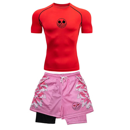 Men’s Performance Sportswear Set – Anime-Inspired Tracksuit with Compression Leggings, Gym Shorts & Rash Guard