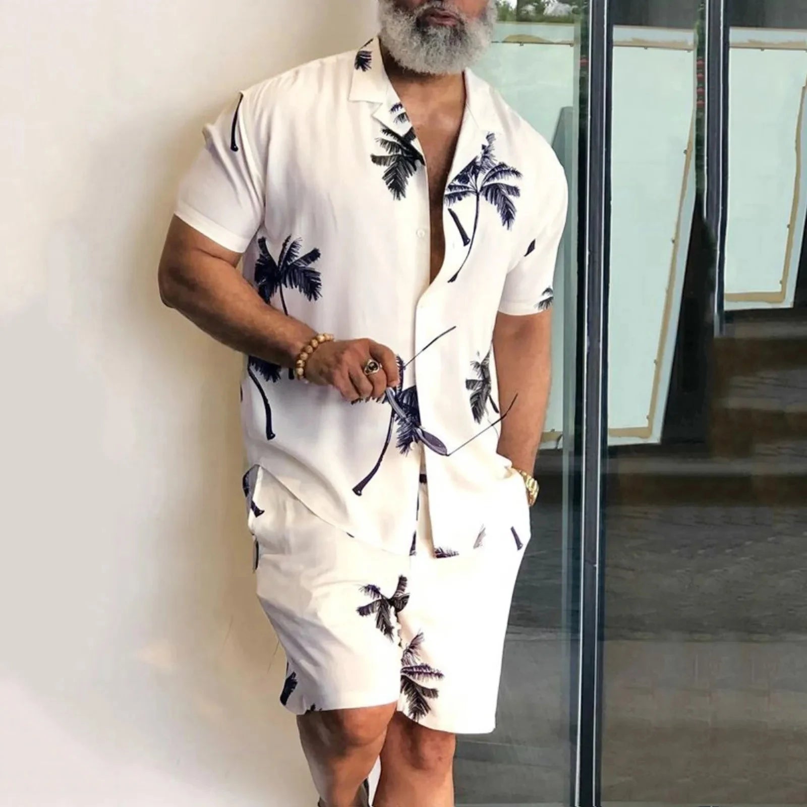 Set Plate-size streetwear, Hawaiian men's Vacation suits, Printed 3D Casual short-sleeved shirts, Beach Shorts - Ellianto fashion Men's