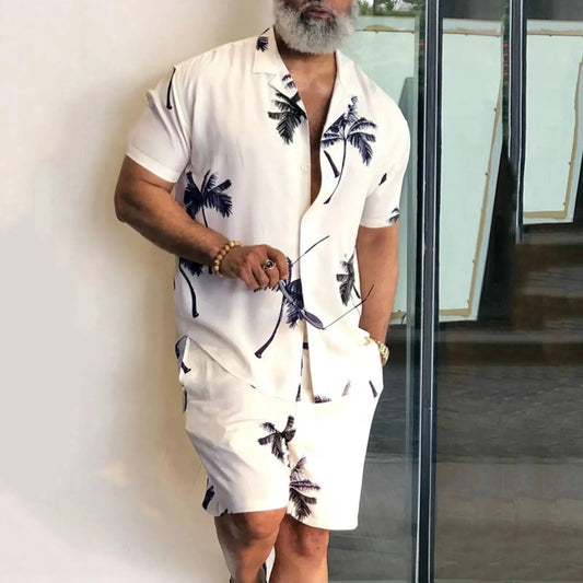 Set Plate-size streetwear, Hawaiian men's Vacation suits, Printed 3D Casual short-sleeved shirts, Beach Shorts - Ellianto fashion Men's