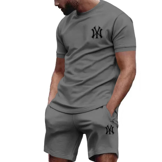 Men's two-piece sportswear, short sleeved T-shirt and pants set, running and fitness sportswear, summer, 2024 - Ellianto fashion Men's