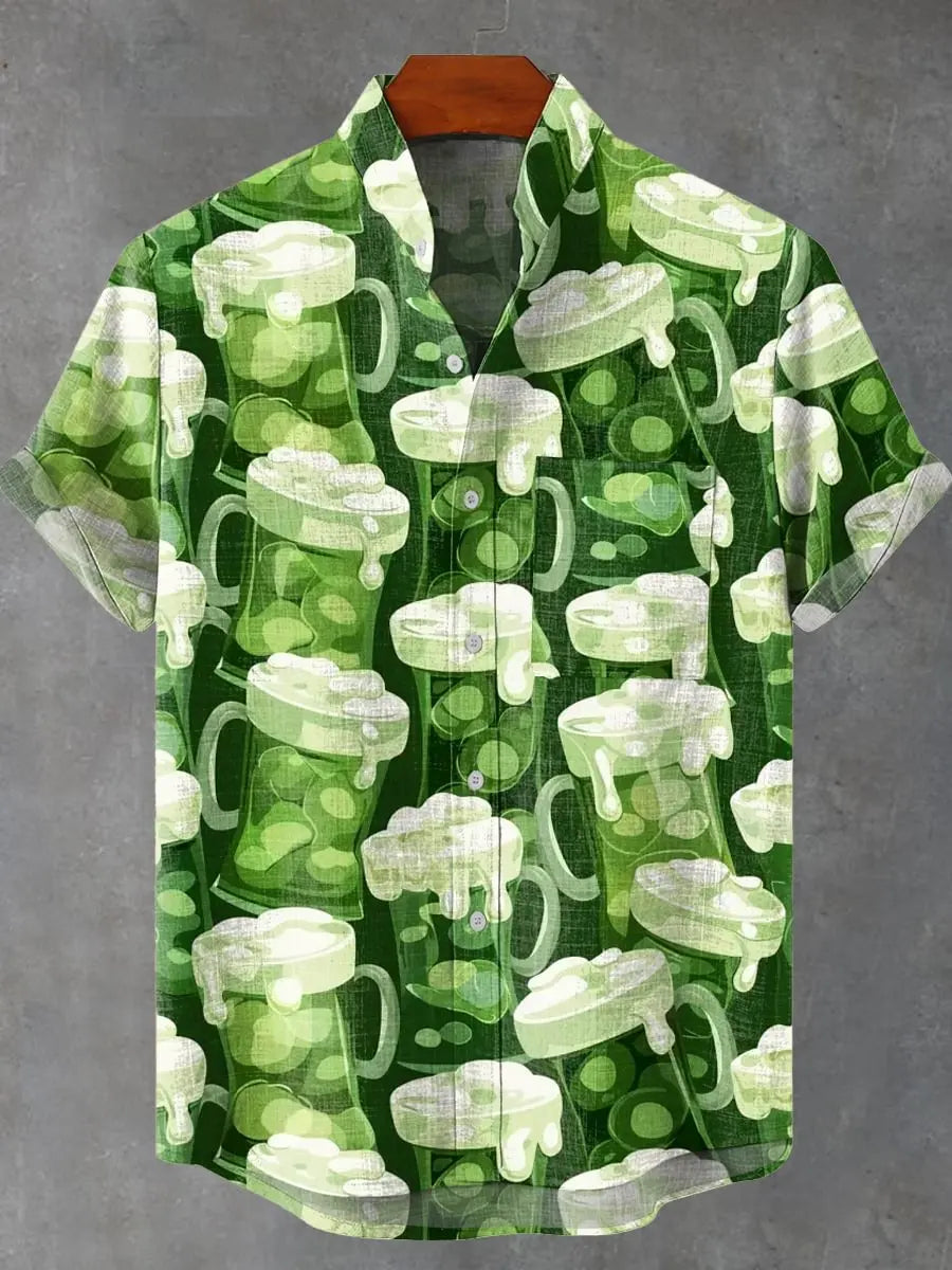 Hawaiian Men's Linen Short Sleeve Shirt Folk Flower Pattern Harajuku Street Clothing Holiday Casual Top - Ellianto fashion Men's