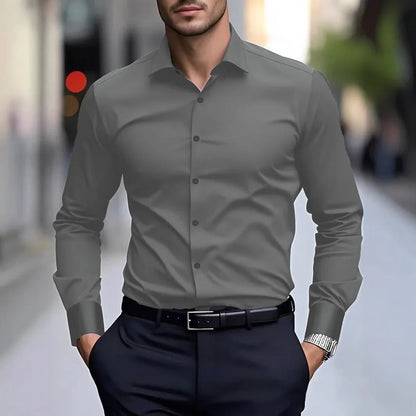 Men's Casual Long Sleeve White Shirt Spring Autumn Slim Fit Formal Workwear Shirt Comfortable Breathable Office Shirt - Ellianto fashion Men's