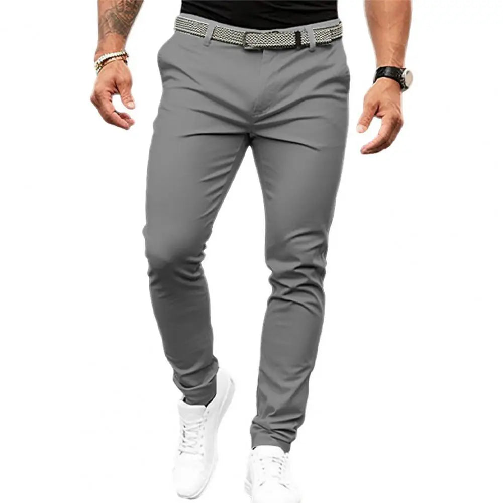 Slim Fit Suit Pants Men's Slim Fit Solid Color Suit Pants with Mid-rise Slant Pockets Zipper Fly for Business Office Workwear - Ellianto fashion Men's