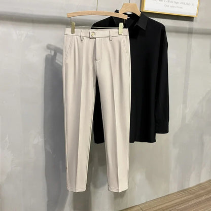 Men's Business Casual Pants Long Trousers Spring Summer Youth Slim Fit Suit Pants Spring Small Foot No Ironing Thin Pants - Ellianto fashion Men's