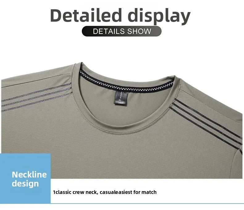 Summer Printed Ice Silk Men's T-shirt Sport Casual Running Fitness Breathable Short Sleeve Large Size Quick Dry Top - Ellianto fashion Men's