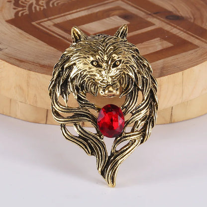 Wolf Brooche Rhinestone Collar Pins Badge Brooches Fashion Suit Shirt Clothing Jewelry for Men Accessories New Vintage Animal