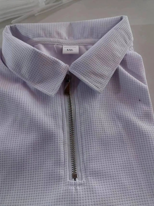 Europe and the United States men short sleeve shorts casual suit summer Waffle solid color casual loose lapel T-shirt suit men - Ellianto fashion Men's