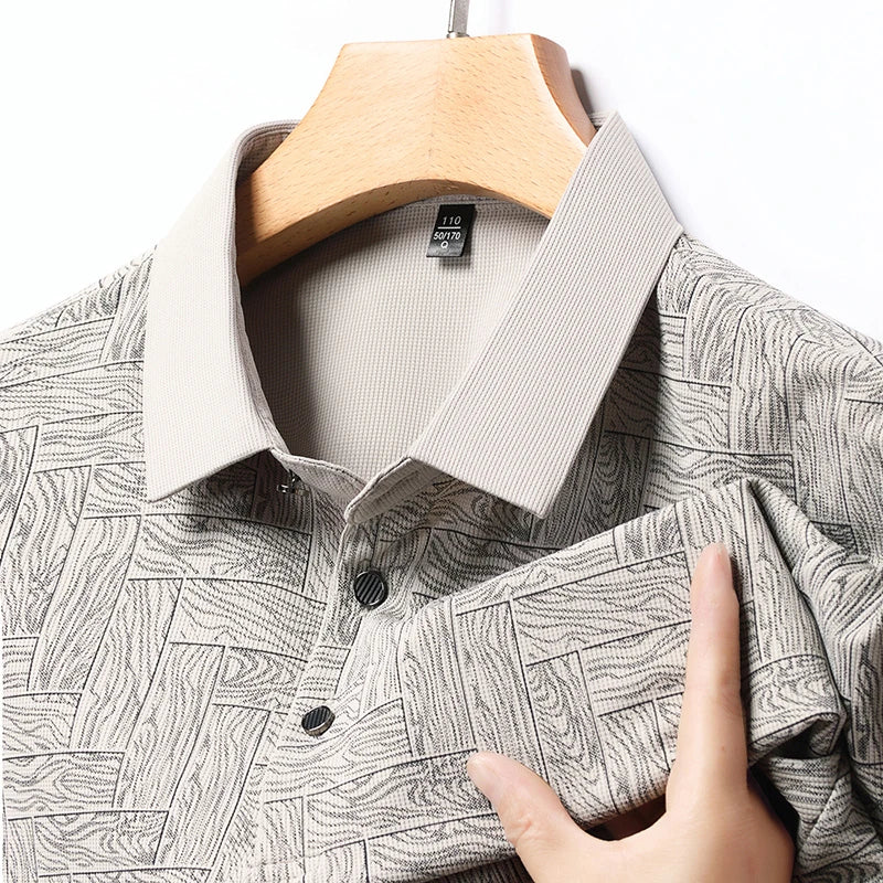 2025Summer New Men's Business Print Short Sleeved POLO Shirt Comfortable and Cool Casual Fashion T-shirt - Ellianto fashion Men's