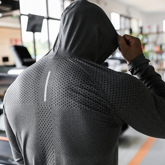Mens Fitness Tracksuit Running Sport Hoodie Gym Joggers Hooded Outdoor Workout Shirts Tops Clothing Muscle Training Sweatshirt - Ellianto fashion Men's