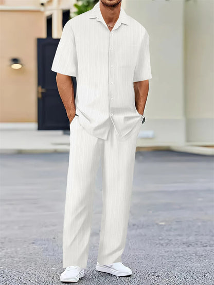 (Shirt+Pants) 2025 Summer new arrival Men Fashion Classic Shirt men Business Casual Shirts Men A Set Of Clothes - Ellianto fashion Men's