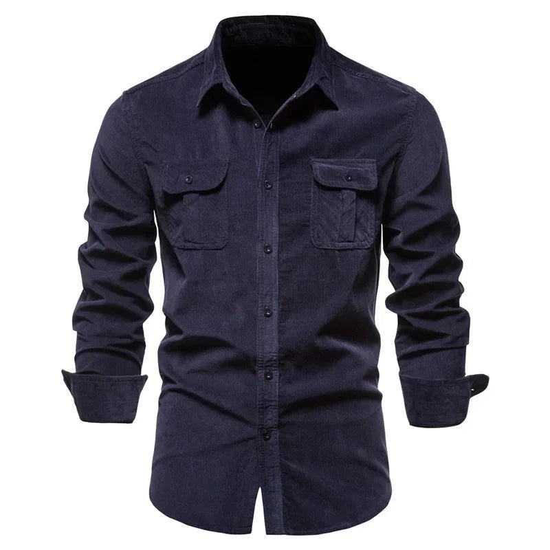 Men's Business Casual Long Sleeve Cotton Velvet Shirt Slim Fit Autumn Wear Comfortable Breathable Fashionable New Style Shirt - Ellianto fashion Men's