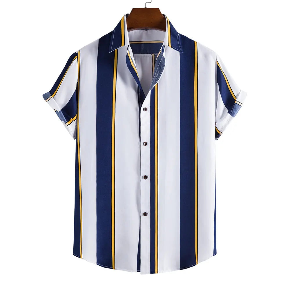 Men's Hawaiian Short Sleeve Shirt Elegant Summer Stripes Print Fashion Casual Social Oversized Y2k Harajuku Luxury Clothing Hot - Ellianto fashion Men's
