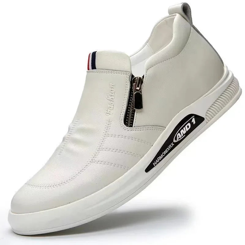 Business Men's Leather Shoes Fashion Man Dress Shoes Autumn ZIP Man's Sneakes 2025 New Lightweight Flat Male Casual Loafers - Ellianto fashion Men's